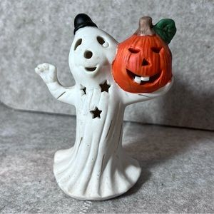 vintage Halloween ghost with pumpkin figurine
